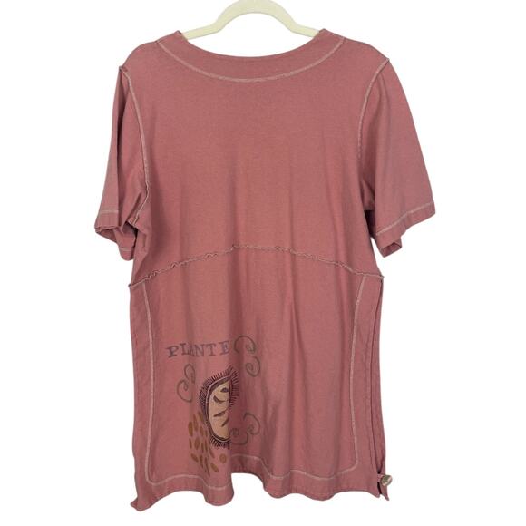 Blue Fish Organic Cotton Hand Painted Tunic Top Peach Size 1 Art To Wear Artsy - Picture 2 of 15